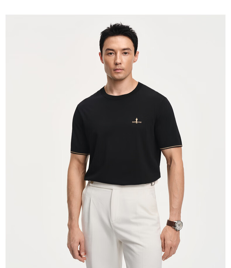Biyinlefen [Qingquan Sha] 2026 Spring Summer New Men's Casual Commuter Cool Stretch Short Sleeve Crew Neck Knit Shirt 10