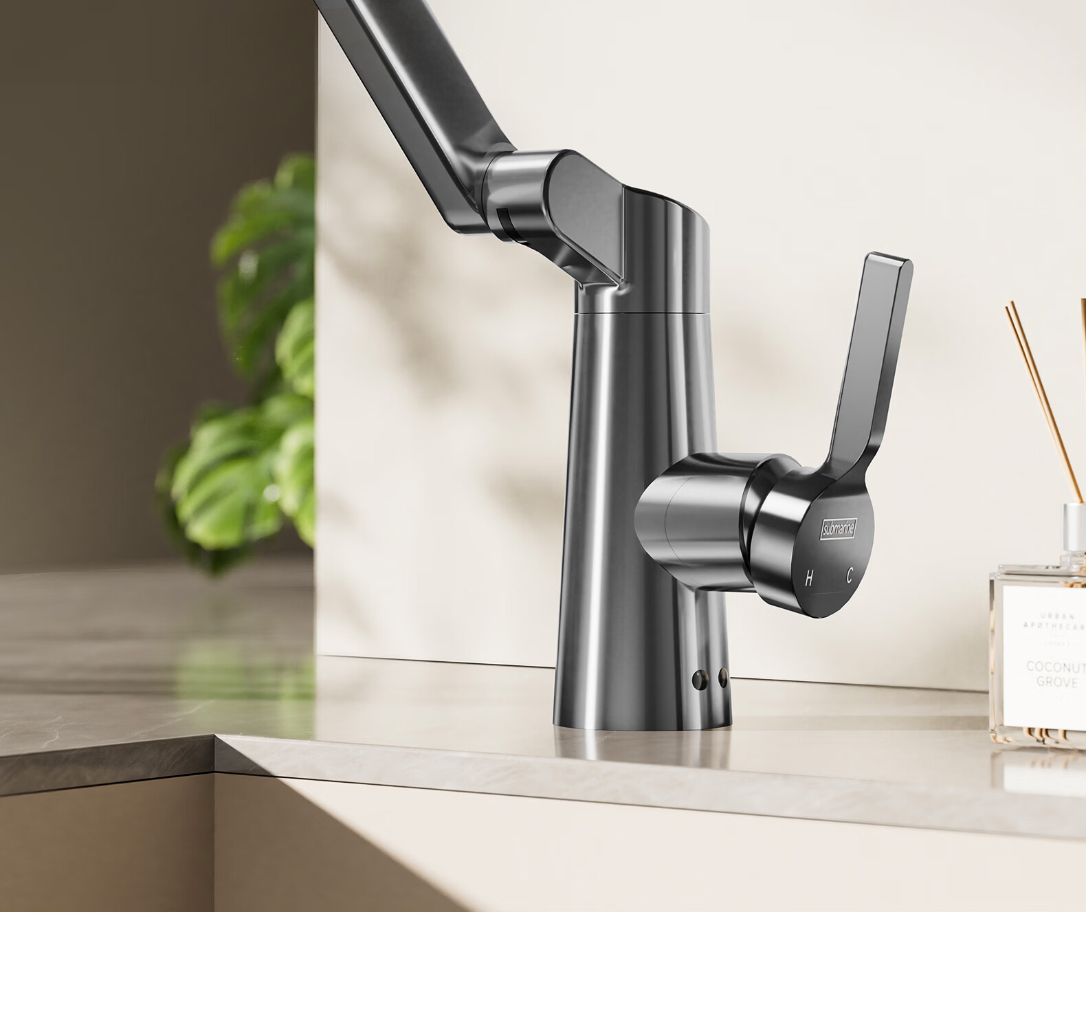 Submarine Mechanical Arm Faucet for Sink Bathroom Basin Under-counter Hot and Cold Water Mixer 2-in-1 Stainless Steel L7112H 7