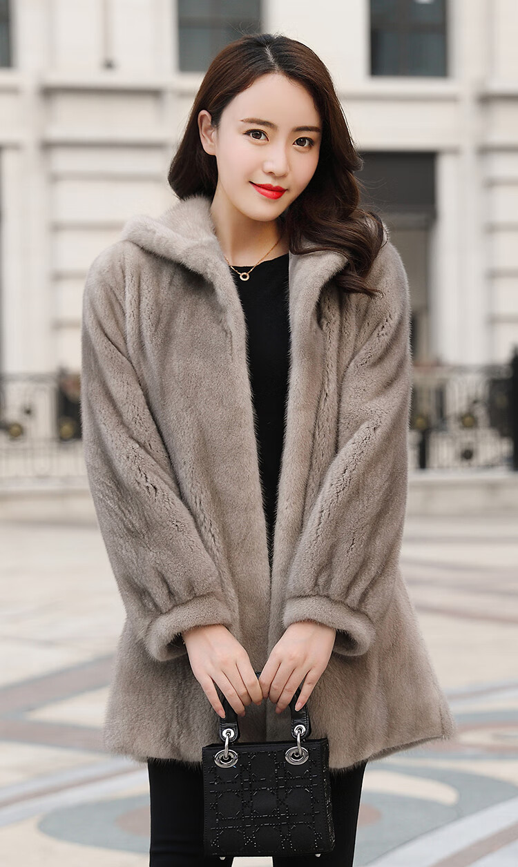 海宁2019新款进口水貂毛皮草外套修身显瘦裘皮整貂皮大衣女中长款 银