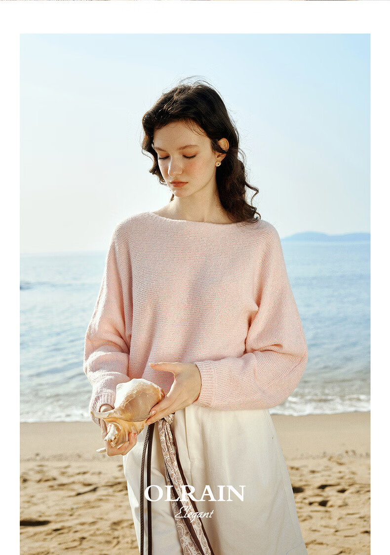 Olrain Eurielle Elegant Off-Shoulder Batwing Sleeve Knit Pullover Sweater Blue M Spring New Arrival 23