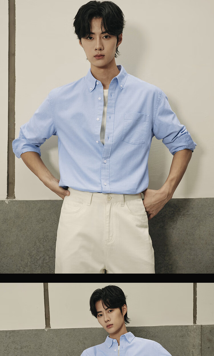 Giordano Korean Star Style Pure Cotton Oxford Stylish Single Pocket Long Sleeve Shirt Men 01045116 15