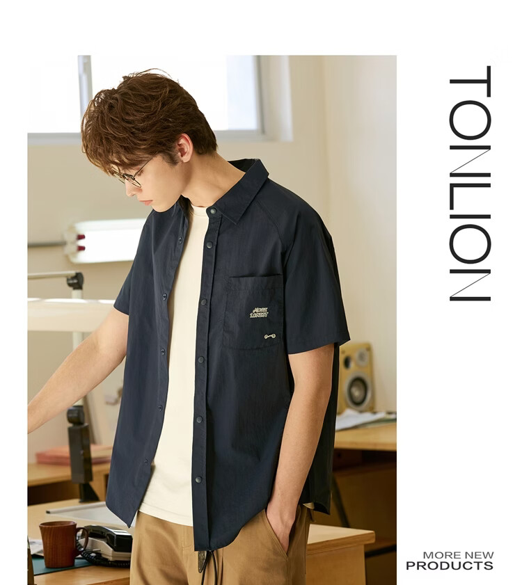TonLion 2026 Spring Summer New Men's Navy Blue Casual Loose Fit Polo Short Sleeve Shirt 8