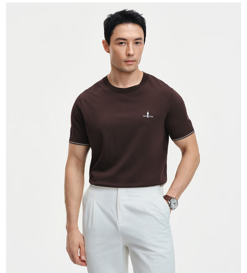 Biyinlefen [Qingquan Sha] 2026 Spring Summer New Men's Casual Commuter Cool Stretch Short Sleeve Crew Neck Knit Shirt 6