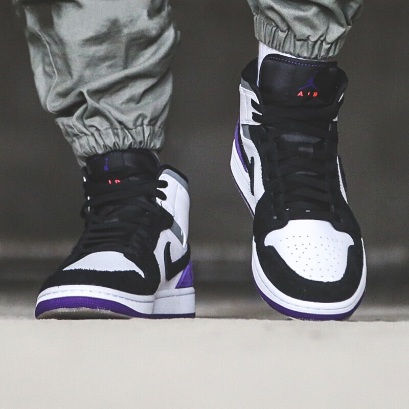 jordan 1 aj1禁穿黑曜石脚趾运动鞋板鞋 852542-105黑白紫 44【图片