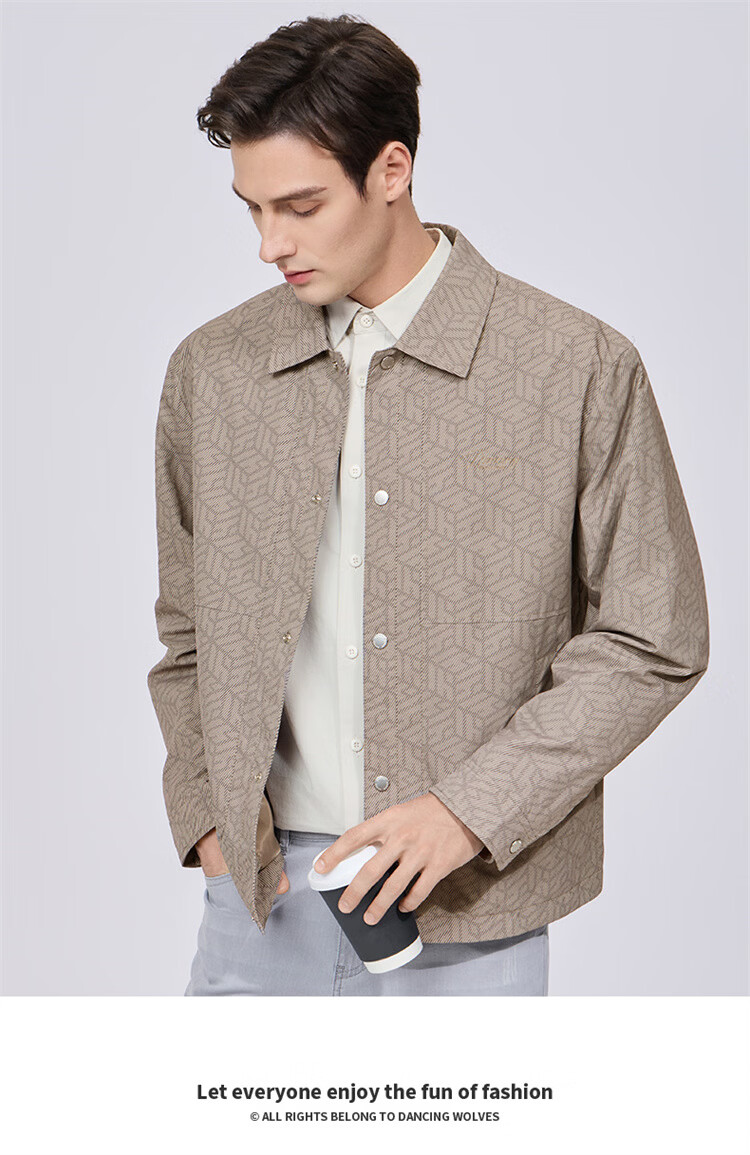 Dancing with Wolves [Trendy Full Print] Commuter Workwear Men's Premium Easy-Care Jacket Versatile Coat 701 Khaki S 2