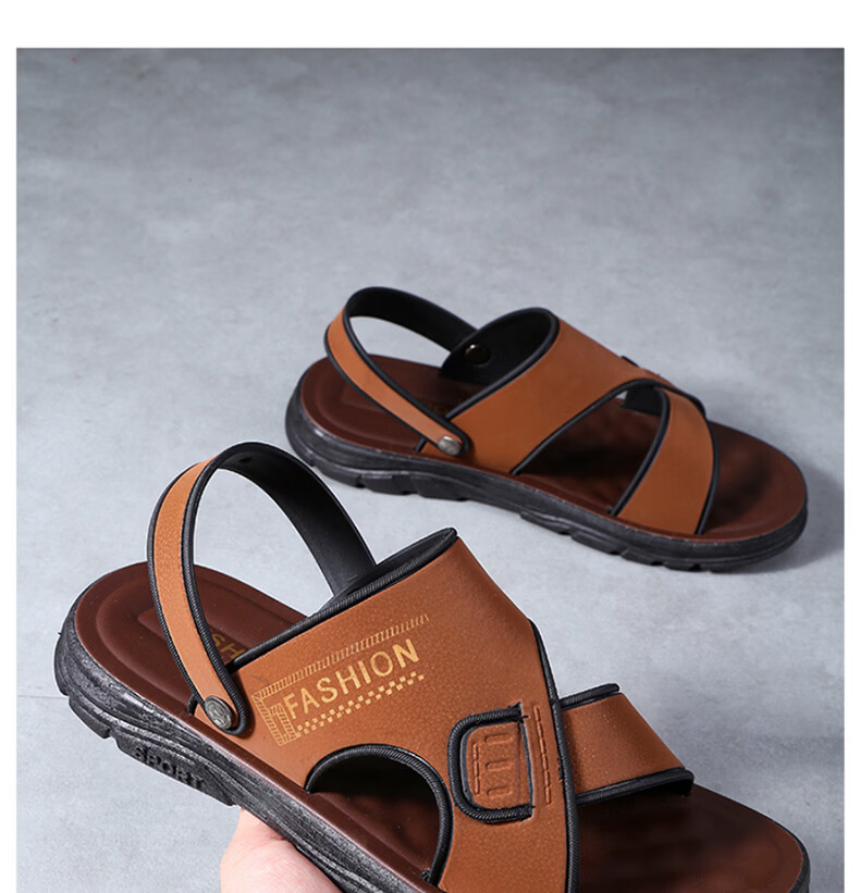 FOOTOPPO Men's Sandals 2026 Summer Non-Slip Beach Shoes Premium Leather Men's Dual-Purpose Sandals and Slippers 18