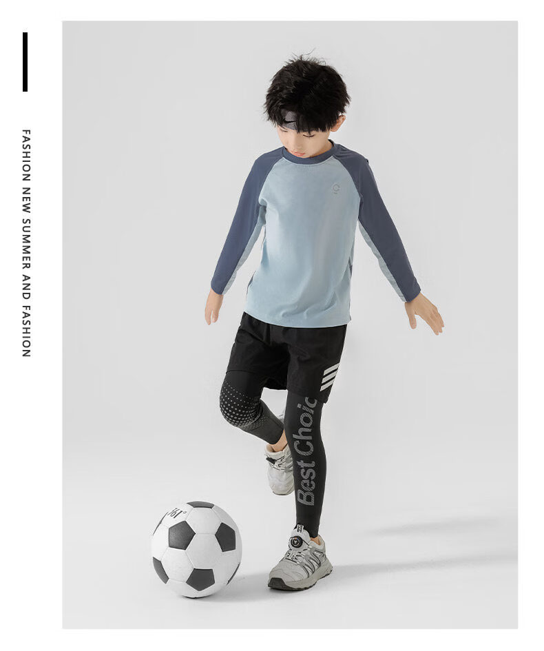 Moonkids Kids Quick-Dry Sports Set Boys Long Sleeve Badminton Basketball Football Running Training Cycling Shirt 6