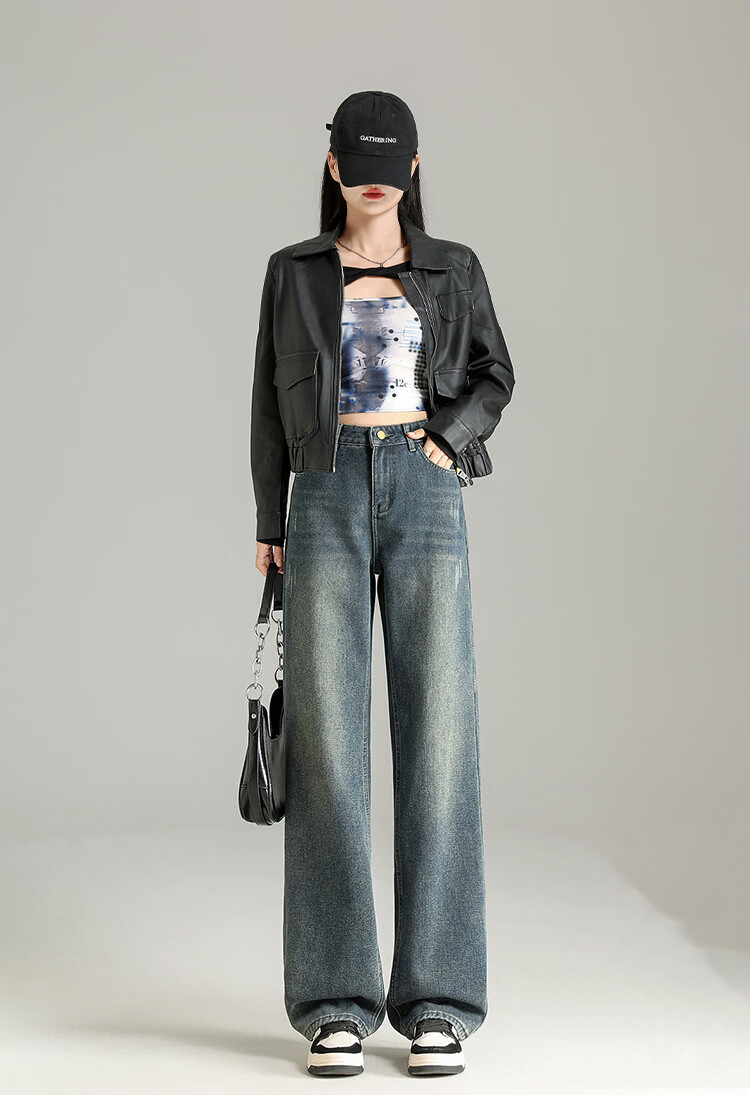 TonLion 2025 Winter Fleece-Lined Thickened High-Waist Korean Style Straight-Leg Vintage Versatile Denim Pants 1