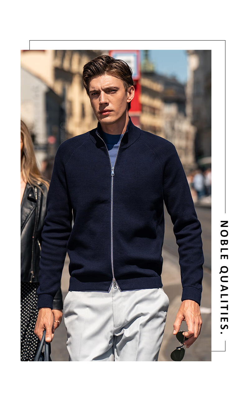 Mr.Bu Half Turtleneck Zipper Pure Cotton Knitted Cardigan Men's Raglan Sleeve Sweater Deep Sea Blue L/175 7