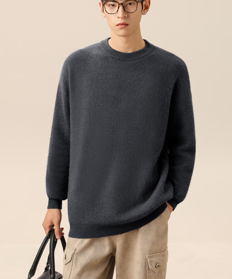 MINISO Men's Fleece-Lined Sweater Winter Warmth Integrated Fleece 2025 New Round Neck Knitwear Off-White XL 18