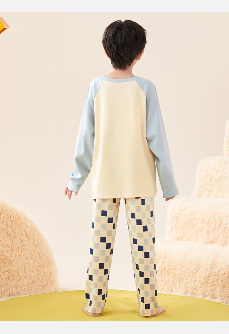 Hongdou Kids Pajamas Class A Set Pure Cotton Antibacterial Underwear Large Boys Teen Junior High School Student Homewear Set 10