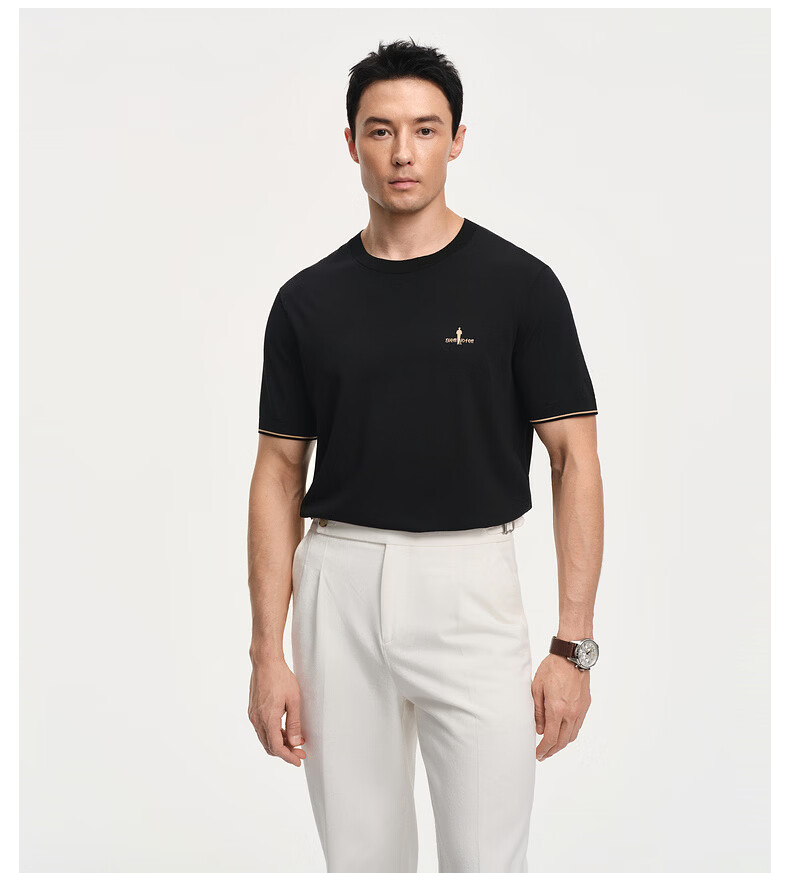 Biyinlefen [Qingquan Sha] 2026 Spring Summer New Men's Casual Commuter Cool Stretch Short Sleeve Crew Neck Knit Shirt 11
