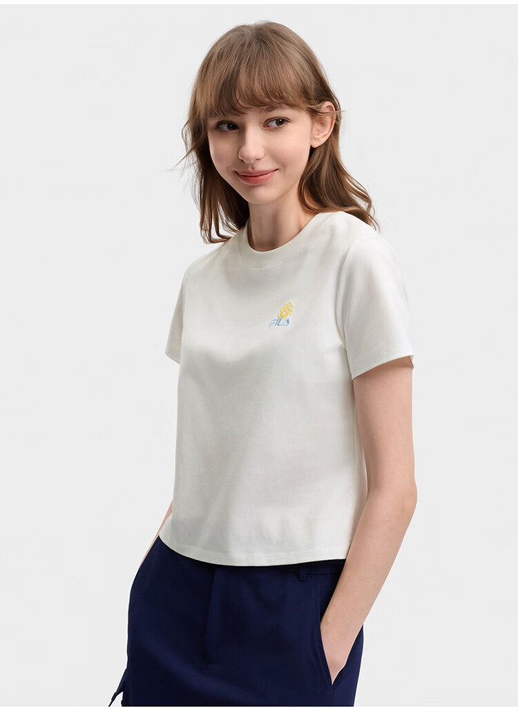 FILA Official Women's Knitted Short Sleeve Shirt 2026 Summer Casual Slim Fit Cool Cotton Cropped T-Shirt 65