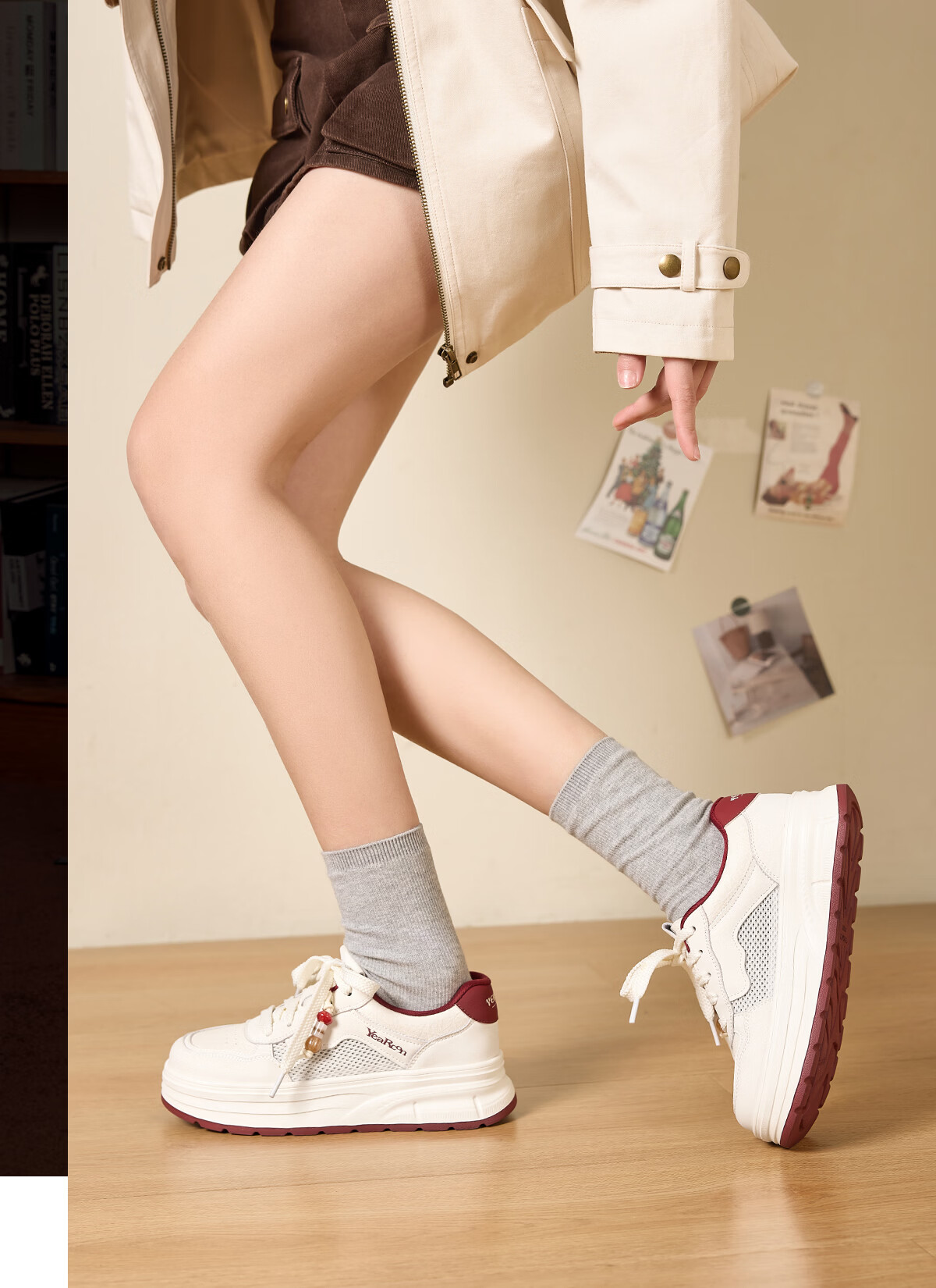 Eierkang Women's Spring Summer Thick-soled Breathable Mesh White Sneakers Comfortable Casual Shoes 17743W Off-white (Red) Size 35 4
