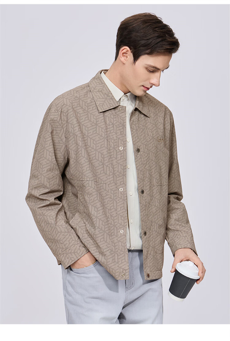 Dancing with Wolves [Trendy Full Print] Commuter Workwear Men's Premium Easy-Care Jacket Versatile Coat 701 Khaki S 3