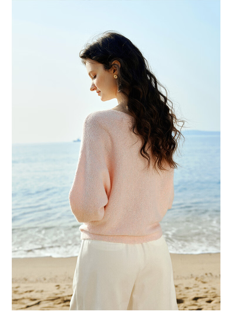 Olrain Eurielle Elegant Off-Shoulder Batwing Sleeve Knit Pullover Sweater Blue M Spring New Arrival 24