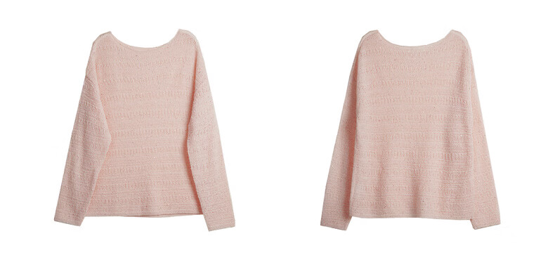 Olrain Oureier Off-Shoulder Hollow Out Loose Pullover Knitwear Women's Spring New Elegant Top Pink M 5