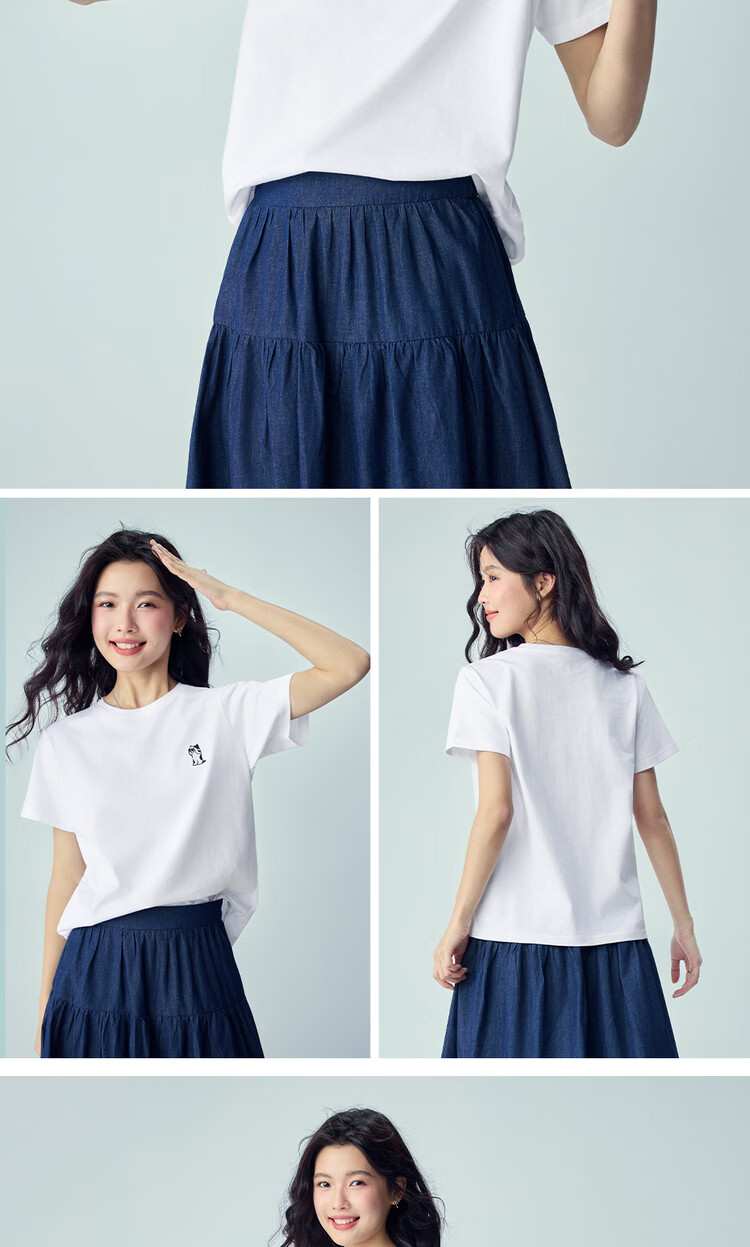 Giordano Women's Short Sleeve T-Shirt 2026 Summer New Pure Cotton Cute Cat Embroidery Crew Neck Top 13326316 13