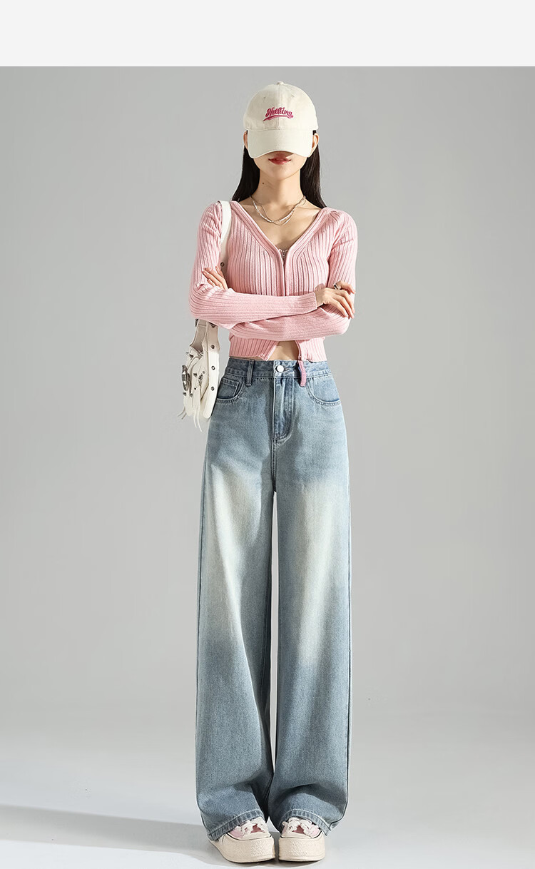 TonLion 2026 Spring Autumn Women's Embroidered Unique Design Light Wash Wide Leg Denim Jeans 9