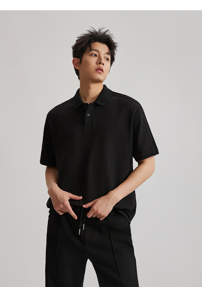 CABBEEN 260G Heavyweight Pure Cotton Pique Polo Shirt Men Shoulder Sleeve Tape Design 2026 Spring American Style Short Sleeve Polo Shirt 14