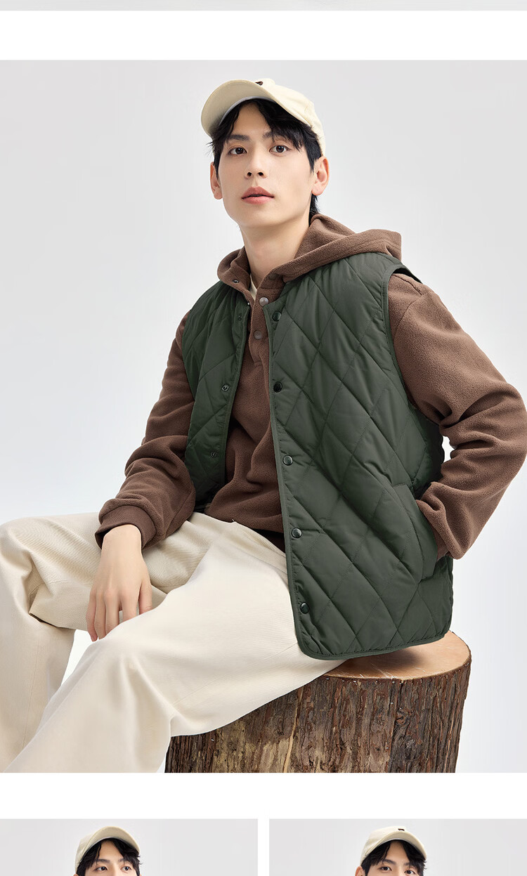 Giordano Men's Autumn Winter New Diamond Pattern Quilted Solid Color Stand Collar Cotton Vest 13075824 15