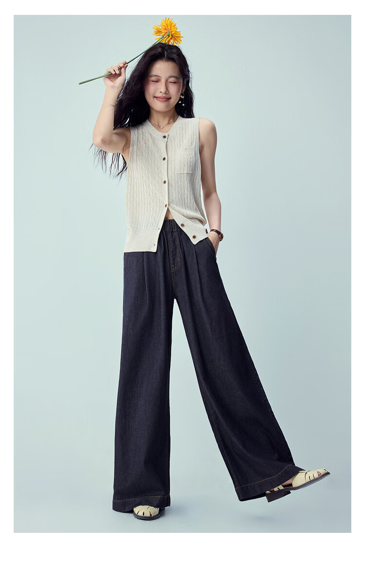 Giordano Women's Pants 2026 Summer New Pure Cotton Lightweight Pleated Elastic Waist Wide-Leg Jeans 13416325 8