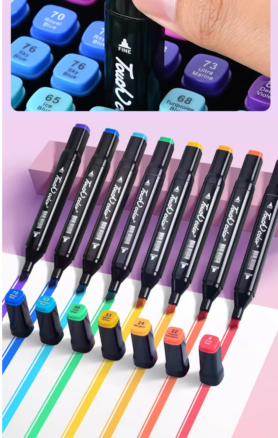 Touchcolor Dual-Ended Oil-Based Marker 80 Colors Professional Art Set Quick-Dry Drawing Watercolor Skin Tone Pens Stationery Gift for Boys and Girls 6