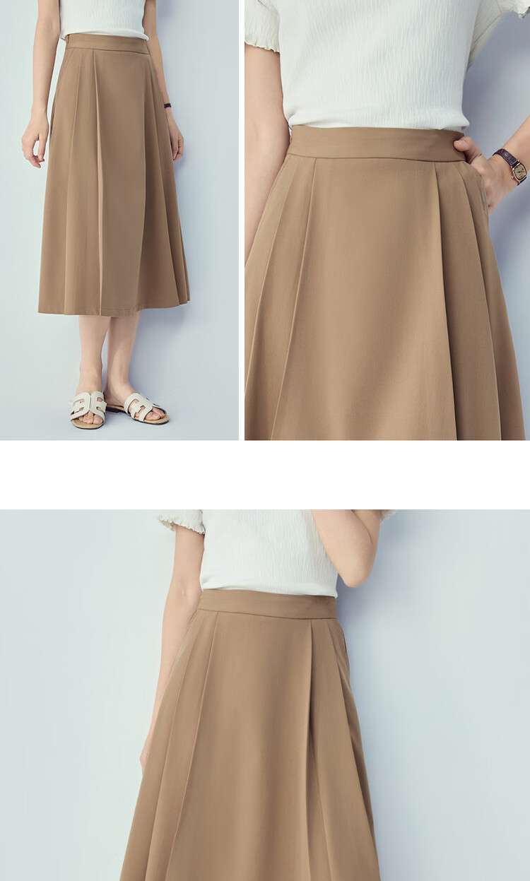 Giordano Women's Skirt 2026 Spring New Solid Color Pleated A-Line Slimming Midi Skirt 05466064 16