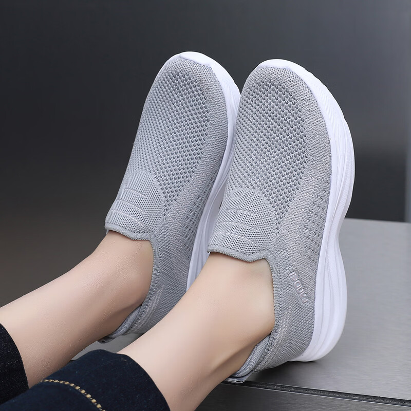 BURUIJING Spring Old Beijing Cloth Shoes Women's Slip-On Casual Shoes Mom Sports Shoes 61153 Gray Size 35 7