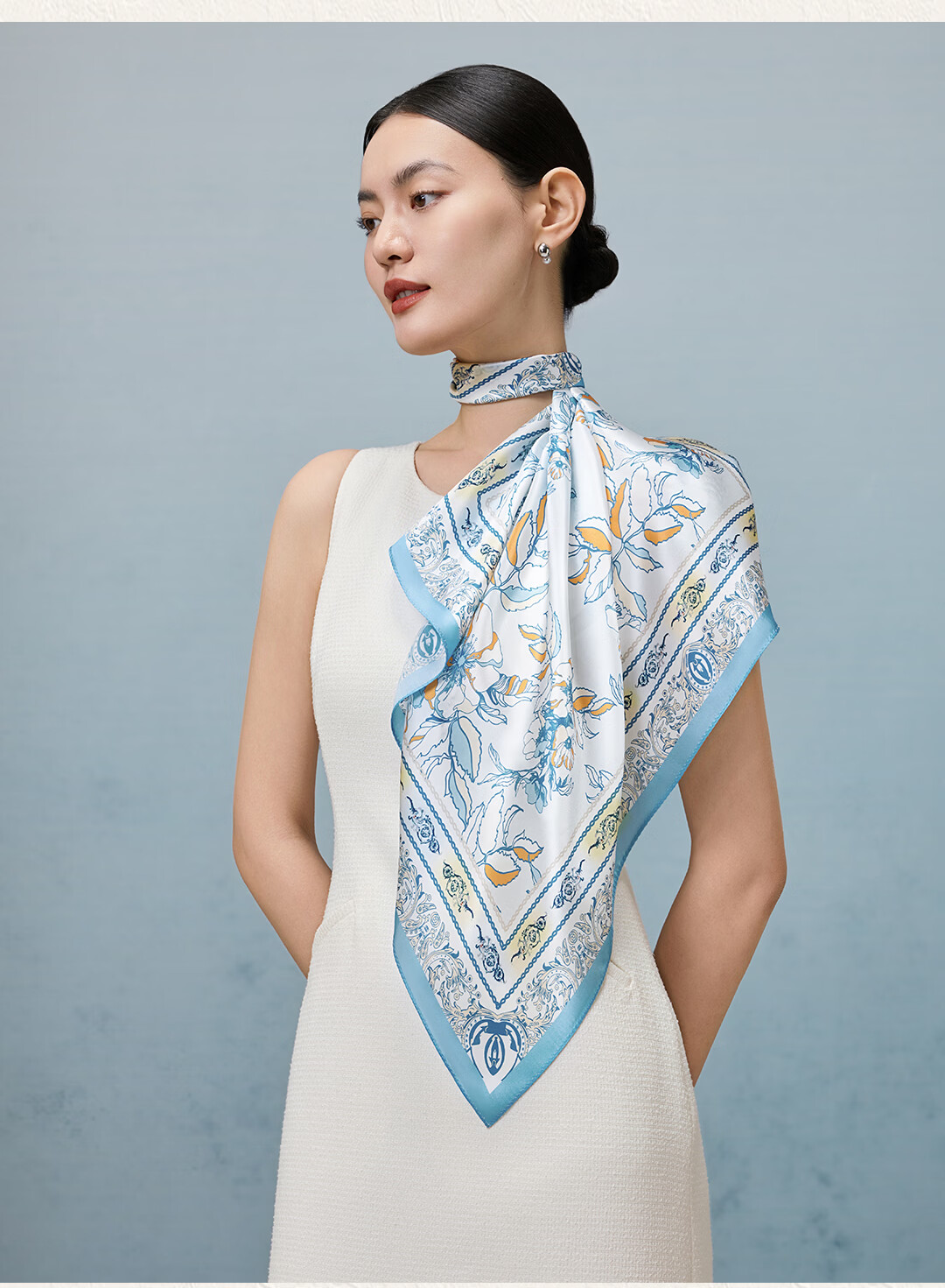 Shanghai Story Mulberry Silk Spring Summer Women's Silk Scarf Printed Square Scarf Gift for Mom and Girlfriend Birthday Silk Scarf Gift Box 11