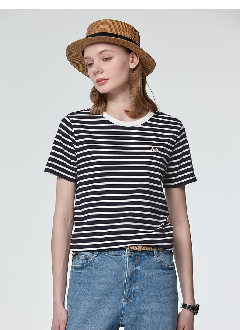 HAZZYS Women's Summer Short Sleeve PHIZ Series Striped Loose Fit Crew Neck T-Shirt ASTSE0DBX57 2