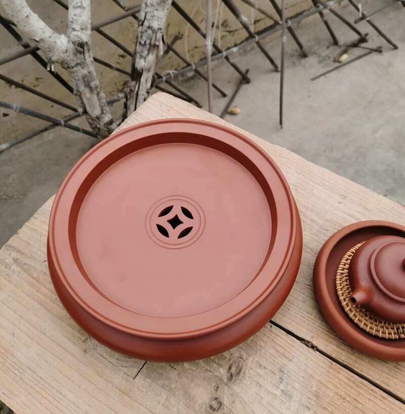 潮州茶船 潮州传统朱泥功夫茶盘手拉家用圆形红泥紫砂茶船壶承茶海10