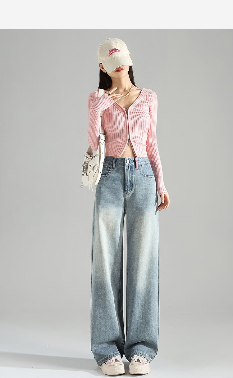 TonLion 2026 Spring Autumn Women's Embroidered Unique Design Light Wash Wide Leg Denim Jeans 11