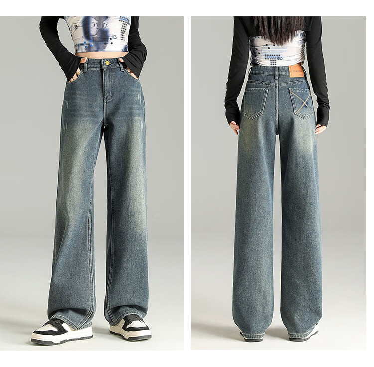 TonLion 2025 Winter Fleece-Lined Thickened High-Waist Korean Style Straight-Leg Vintage Versatile Denim Pants 15