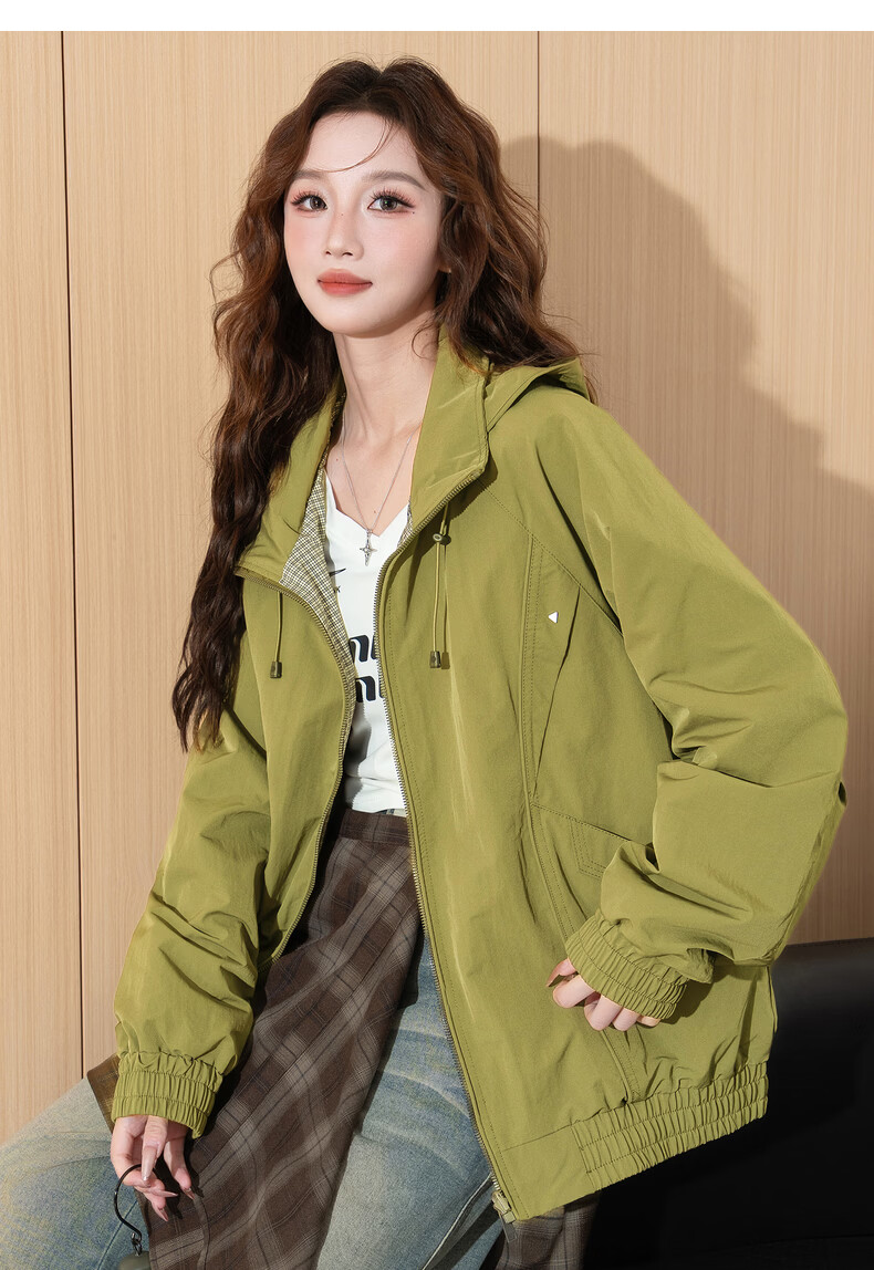 TonLion 2026 Spring Women's Hooded Reversible Plaid Coat Coffee L 19