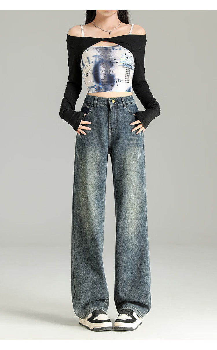 TonLion 2025 Winter Fleece-Lined Thickened High-Waist Korean Style Straight-Leg Vintage Versatile Denim Pants 8