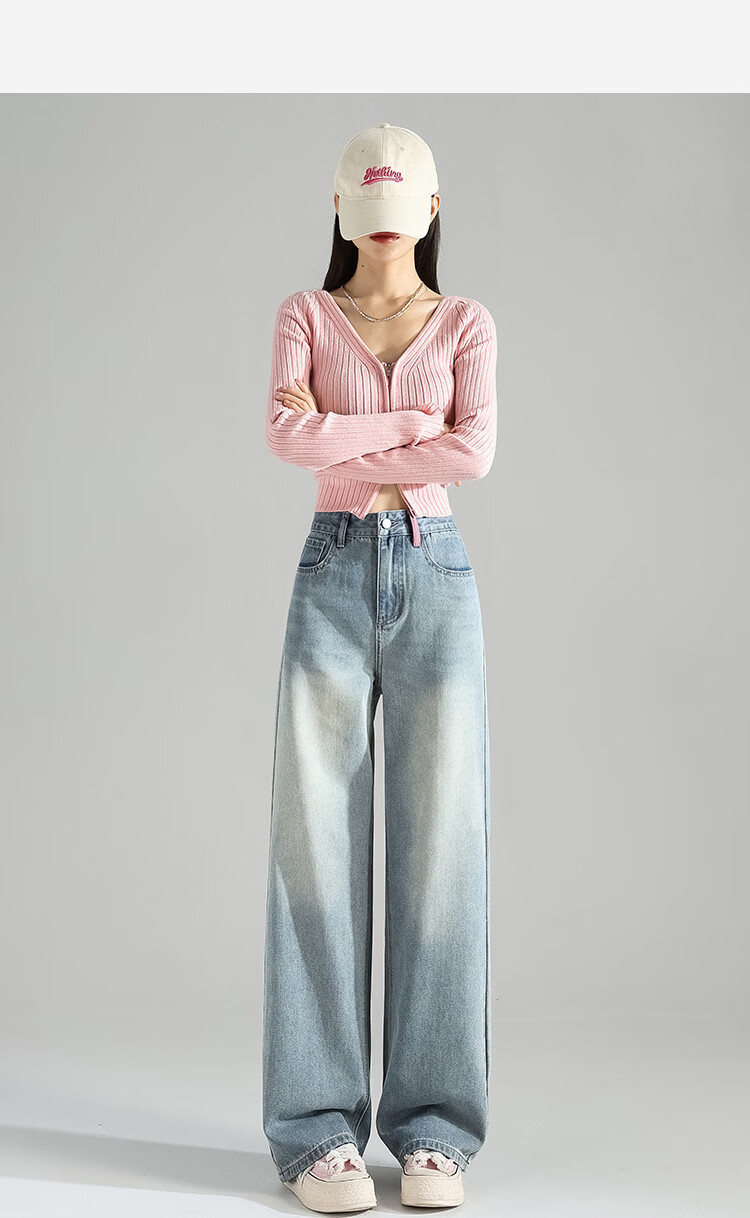 TonLion 2026 Spring Autumn Women's Embroidered Unique Design Light Wash Wide Leg Denim Jeans 15