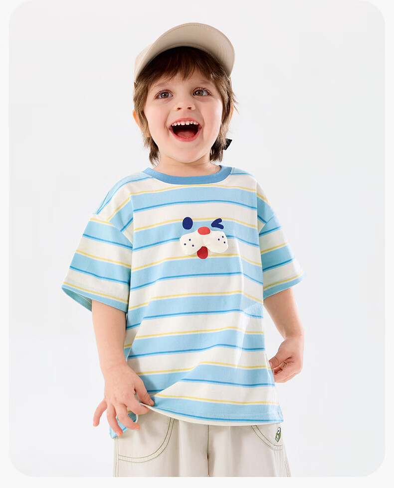 Dudu Kids Boys T-Shirt Summer Girls Short Sleeve Fashion Children's Striped Top Baby Kids Clothing Blue Striped 110 20