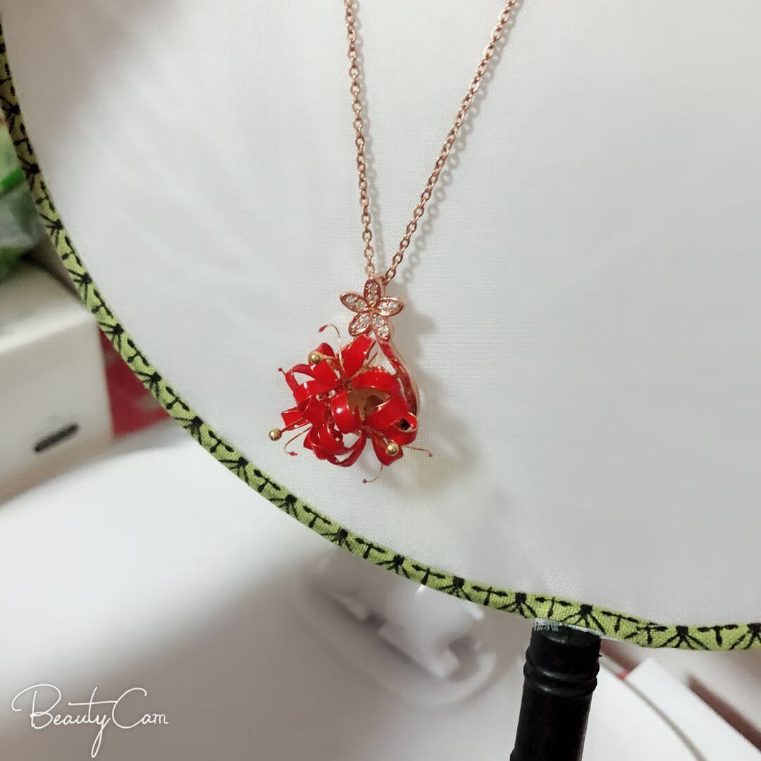 彼岸花项链吊坠 沙华 彼岸花饰品情人节礼物 红色 礼物 红色【图片