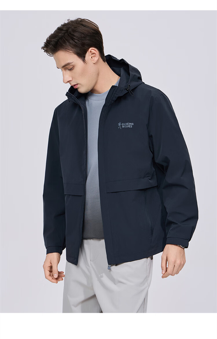 Dance with Wolves [Level 4 Waterproof] Hooded Jacket Men Commuter Easy Care Windproof Lightweight Outdoor Coat 101 Dark Navy S 6