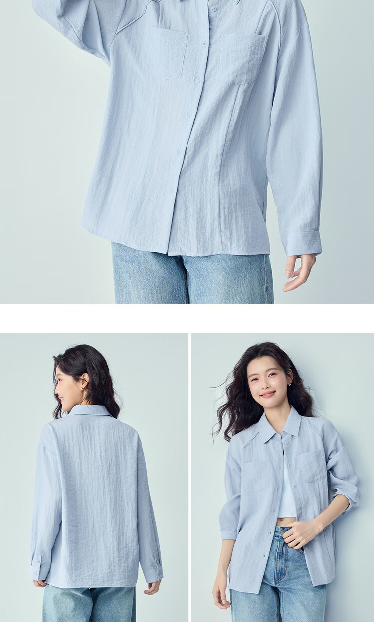 Giordano 2026 Spring New Bone-Breaking Double Pocket Loose Casual Textured Long Sleeve Shirt for Women 05346104 12