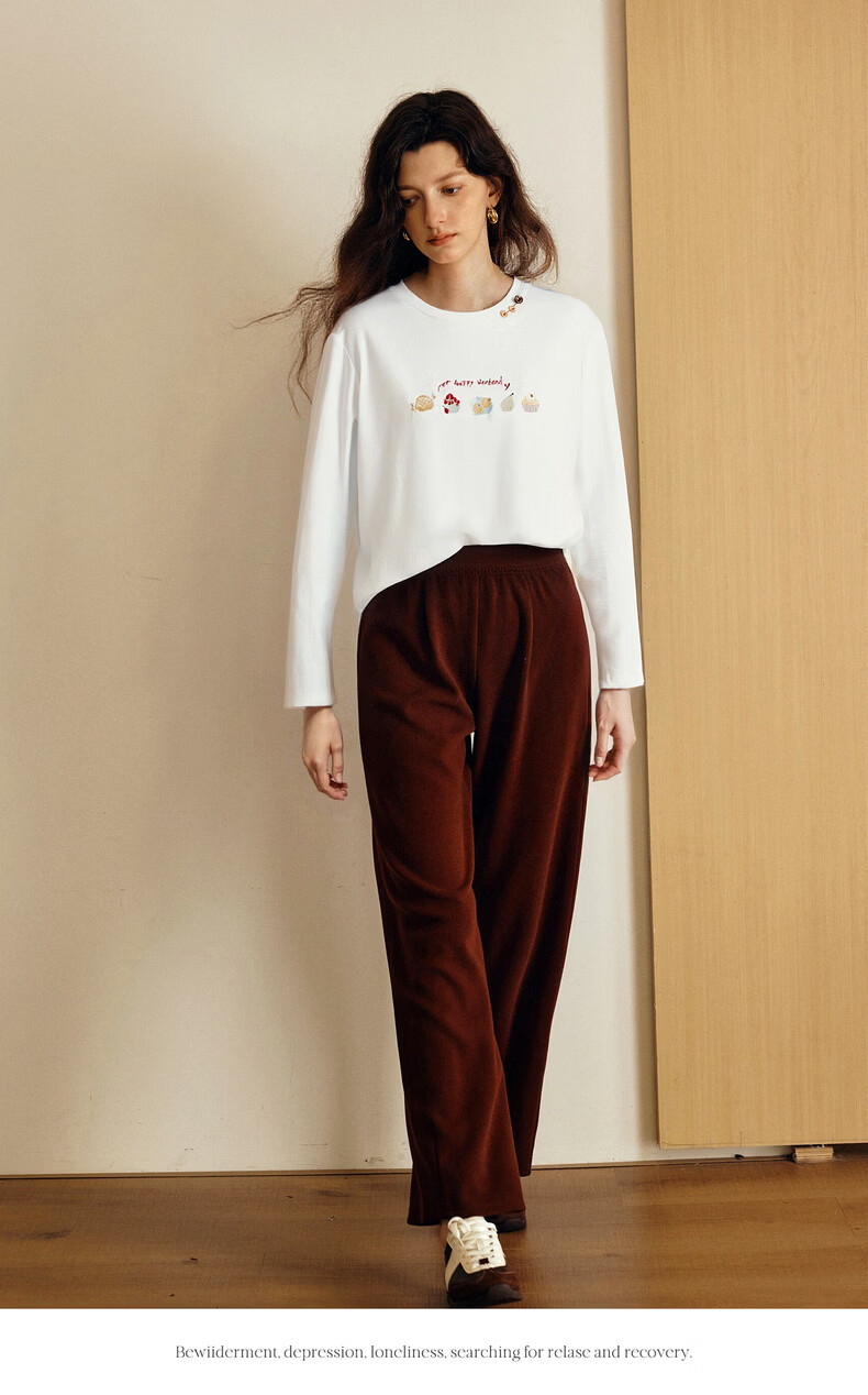 Olrain Eurier Tencel Cotton Simple Elegant Embroidered Loose Long Sleeve T-Shirt Spring Crew Neck Top for Women Beige XL 11