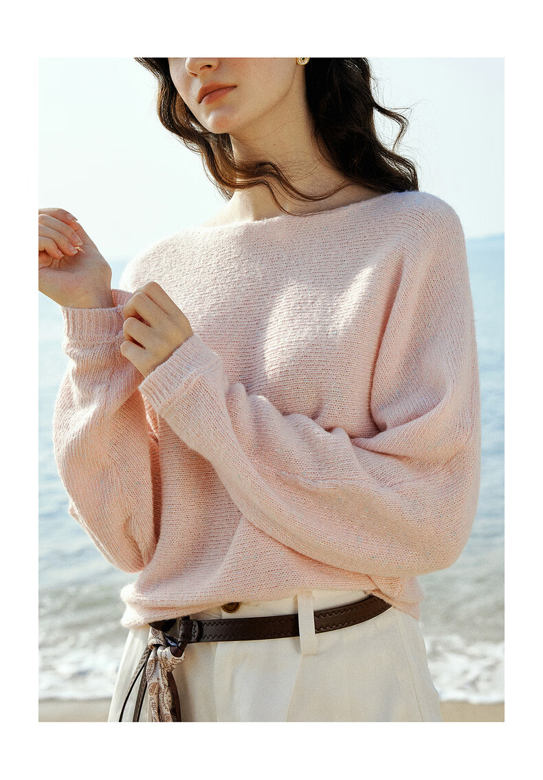 Olrain Eurielle Elegant Off-Shoulder Batwing Sleeve Knit Pullover Sweater Blue M Spring New Arrival 27