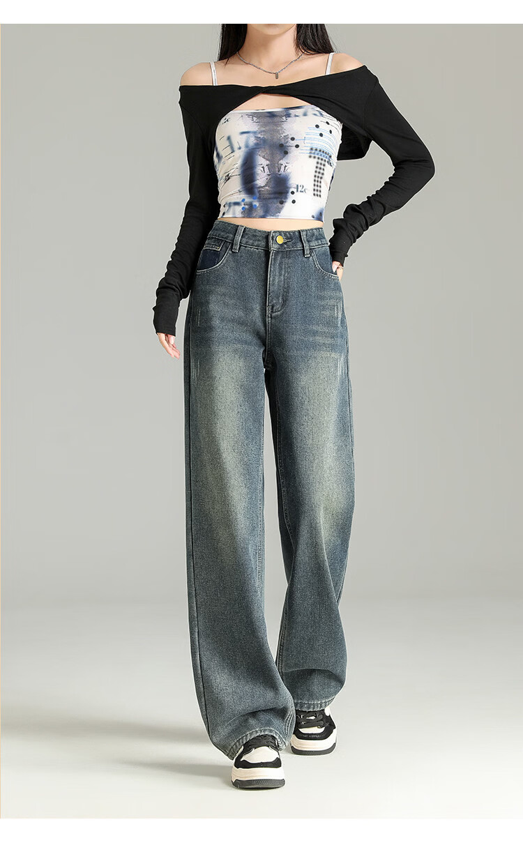 TonLion 2025 Winter Fleece-Lined Thickened High-Waist Korean Style Straight-Leg Vintage Versatile Denim Pants 11