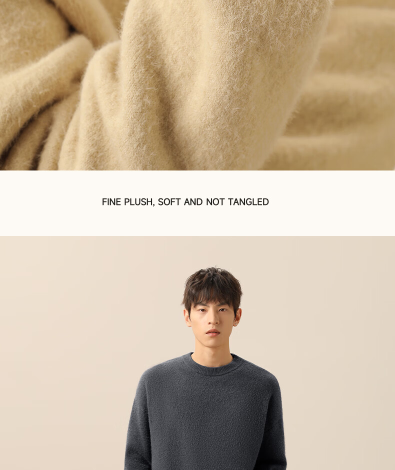 MINISO Men's Fleece-Lined Sweater Winter Warmth Integrated Fleece 2025 New Round Neck Knitwear Off-White XL 16