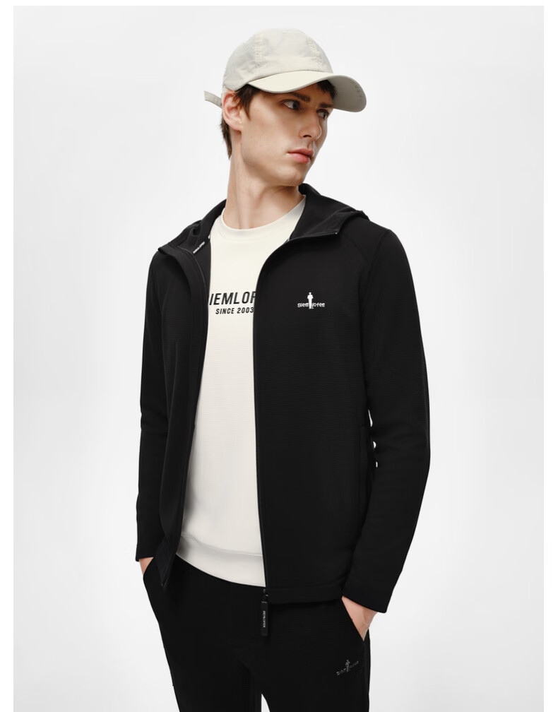 Biyinlefen Waffle Jacket Spring Autumn Men's Textured Casual Outdoor Sun Protection Soft Hooded Knit Coat Versatile 6