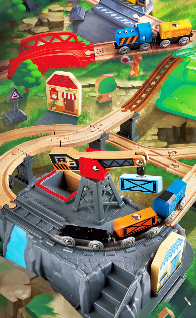 Hape (Germany) Children's Electric Train Track Wooden DIY Building Transportation Hub Storage Set Gift E3773 8