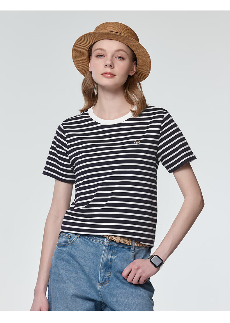 HAZZYS Women's Summer Short Sleeve PHIZ Series Striped Loose Fit Crew Neck T-Shirt ASTSE0DBX57 8