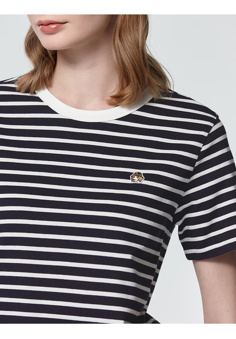 HAZZYS Women's Summer Short Sleeve PHIZ Series Striped Loose Fit Crew Neck T-Shirt ASTSE0DBX57 9