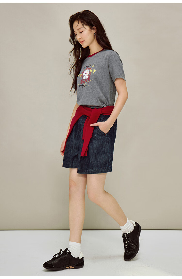 INMAN INMAN [Runway Style] Floral Contrast Color Round Neck T-Shirt, Summer Women's Regular Shoulder Short Sleeve Top, Dark Floral Gray, Size S 22